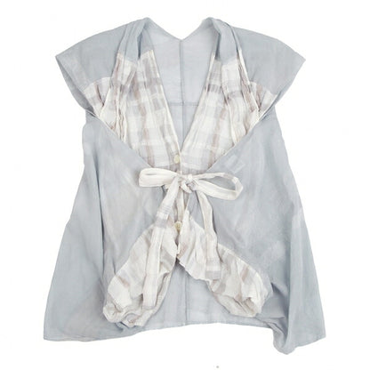 ISSEY MIYAKE Check Panel Linen Cotton Vest White/Gray Size 2