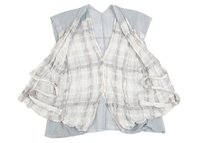 ISSEY MIYAKE Check Panel Linen Cotton Vest White/Gray Size 2