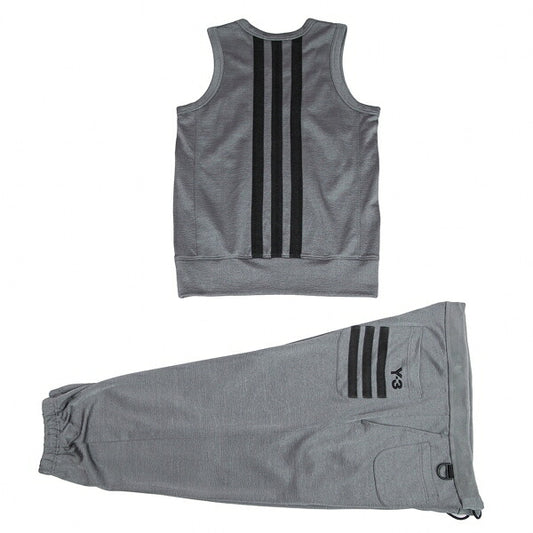 Y-3 Poly Cotton Back 3-Stripe Sleeveless Top Gray