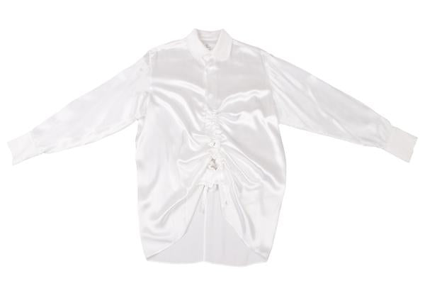 Y's Rayon Satin Round Collar Button-Up Shirt White Size 3