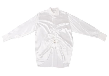 Y's Rayon Satin Round Collar Button-Up Shirt White Size 3