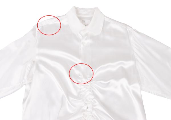 Y's Rayon Satin Round Collar Button-Up Shirt White Size 3