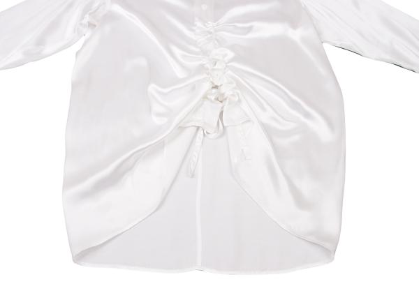 Y's Rayon Satin Round Collar Button-Up Shirt White Size 3