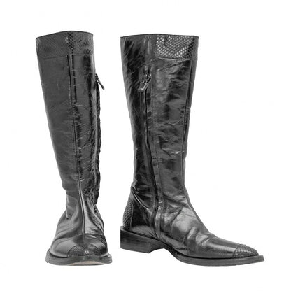 CoSTUMENATIONAL Croco Embossed Leather Boots Black Size 36.5