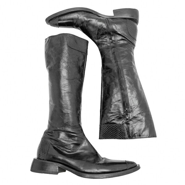 CoSTUMENATIONAL Croco Embossed Leather Boots Black Size 36.5