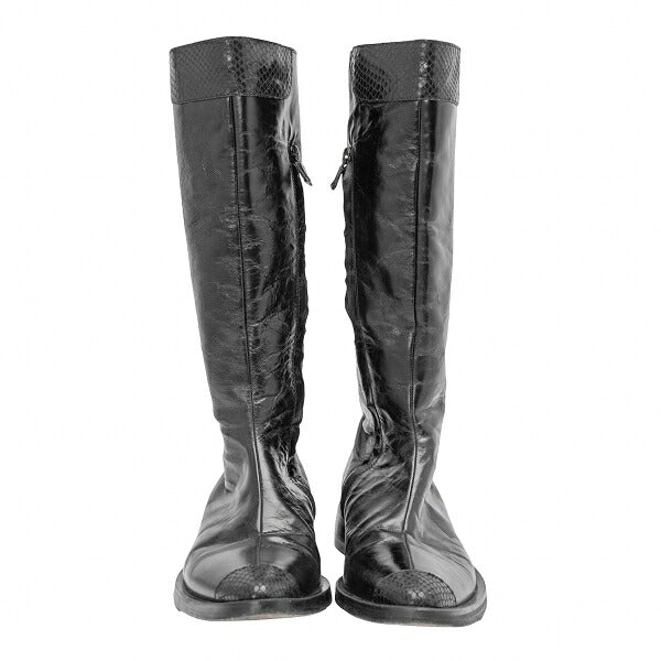 CoSTUMENATIONAL Croco Embossed Leather Boots Black Size 36.5