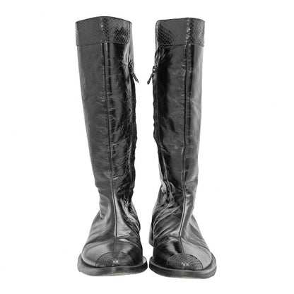 CoSTUMENATIONAL Croco Embossed Leather Boots Black Size 36.5