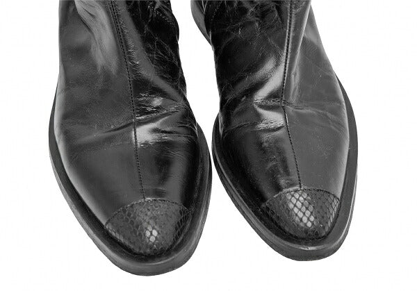 CoSTUMENATIONAL Croco Embossed Leather Boots Black Size 36.5