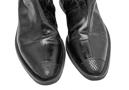 CoSTUMENATIONAL Croco Embossed Leather Boots Black Size 36.5