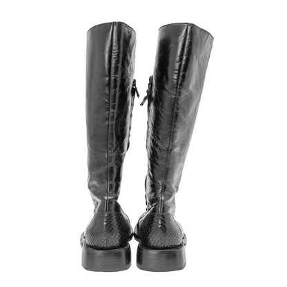 CoSTUMENATIONAL Croco Embossed Leather Boots Black Size 36.5