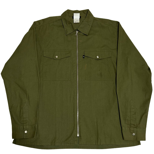 AGNES B. 1990s Zip Up Cotton Long Sleeve Shirt Olive Size 42