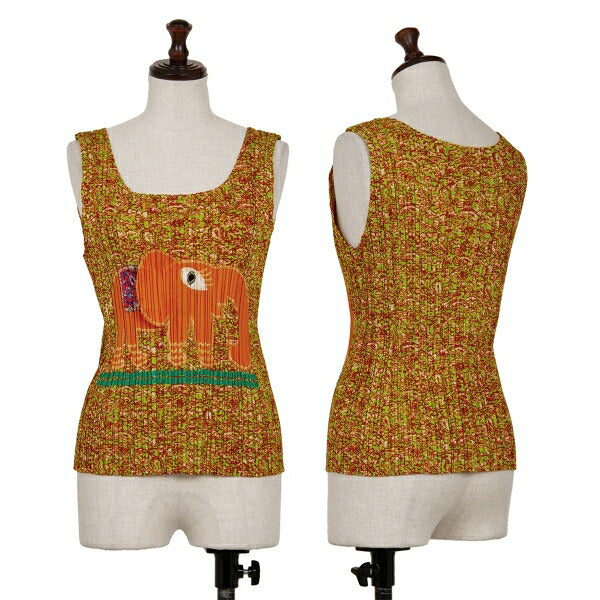 PLEATS PLEASE Elephant Patch Graphic Print Top Green Size 3