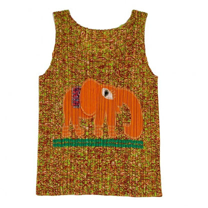 PLEATS PLEASE Elephant Patch Graphic Print Top Green Size 3