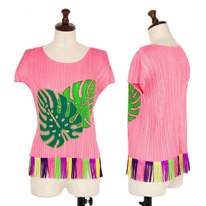 PLEATS PLEASE Pleated Leaf Patch Fringe Pink Multi Size 3