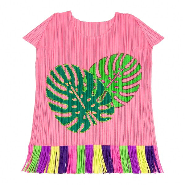 PLEATS PLEASE Pleated Leaf Patch Fringe Pink Multi Size 3