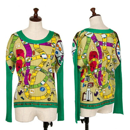 PLEATS PLEASE Sugoroku Pattern Drawcord Shirt Green Size 3