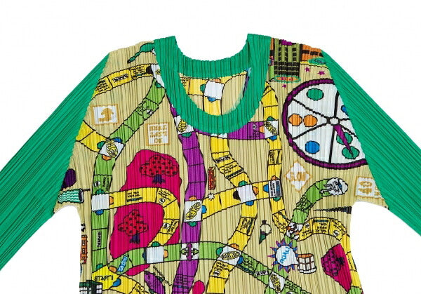 PLEATS PLEASE Sugoroku Pattern Drawcord Shirt Green Size 3