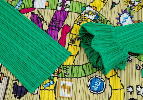 PLEATS PLEASE Sugoroku Pattern Drawcord Shirt Green Size 3