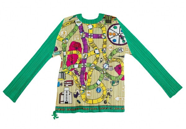 PLEATS PLEASE Sugoroku Pattern Drawcord Shirt Green Size 3