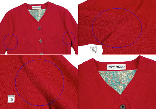 ISSEY MIYAKE Linen Floral Panel Collarless Jacket Red Size M