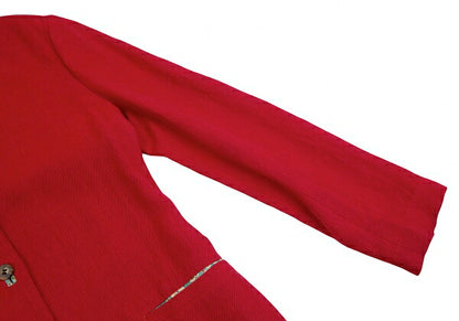 ISSEY MIYAKE Linen Floral Panel Collarless Jacket Red Size M