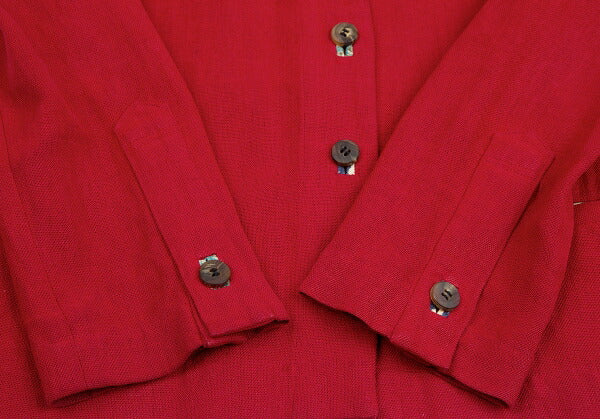 ISSEY MIYAKE Linen Floral Panel Collarless Jacket Red Size M
