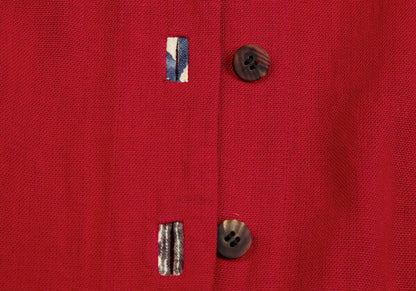 ISSEY MIYAKE Linen Floral Panel Collarless Jacket Red Size M
