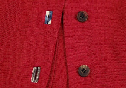 ISSEY MIYAKE Linen Floral Panel Collarless Jacket Red Size M