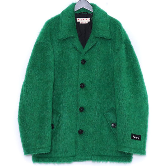 MARNI Single Breasted Faux Fur Coat Green Size 48