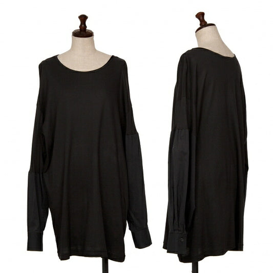 Y's Mixed Material Sleeve Long Sleeve Top Black T-Shirt Size 1