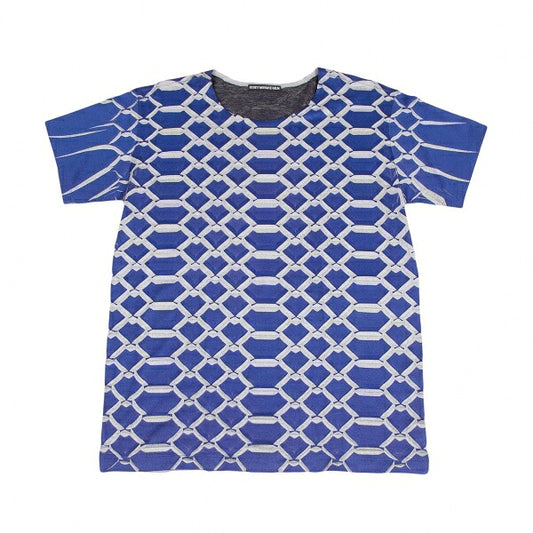 ISSEY MIYAKE MEN Pleated Grid Print T-Shirt Blue Gray Size 4