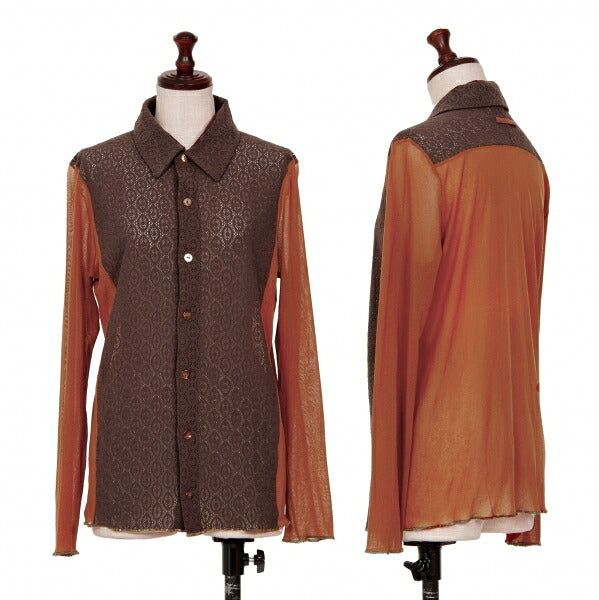 Jean Paul GAULTIER MAILLE Lace Power Net Shirt Brown Size S