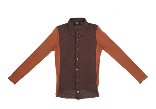 Jean Paul GAULTIER MAILLE Lace Power Net Shirt Brown Size S