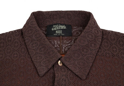 Jean Paul GAULTIER MAILLE Lace Power Net Shirt Brown Size S