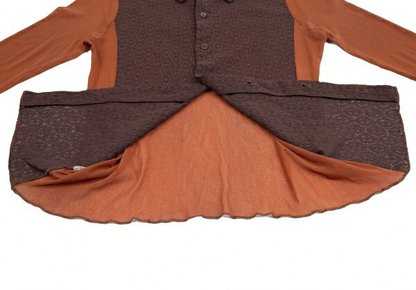 Jean Paul GAULTIER MAILLE Lace Power Net Shirt Brown Size S