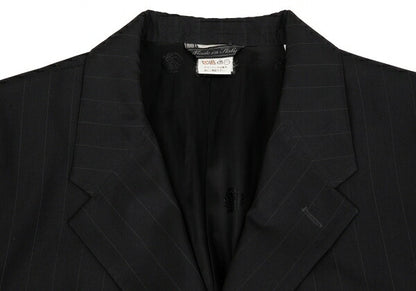 GIANNI VERSACE Black Silk Pinstripe 3-Button Jacket Size 48