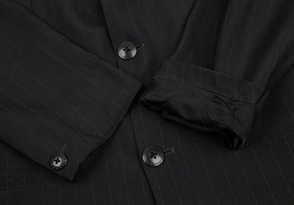 GIANNI VERSACE Black Silk Pinstripe 3-Button Jacket Size 48