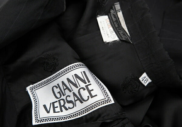GIANNI VERSACE Black Silk Pinstripe 3-Button Jacket Size 48