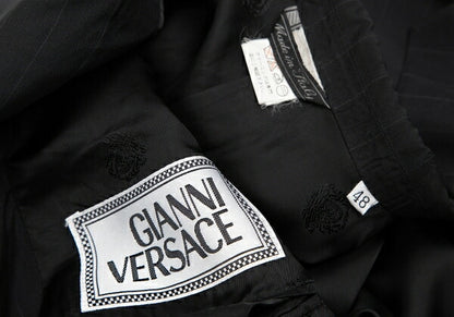 GIANNI VERSACE Black Silk Pinstripe 3-Button Jacket Size 48