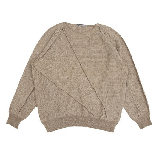 ISSEY MIYAKE MEN Ribbed Weave Patchwork Sweater Beige Size M
