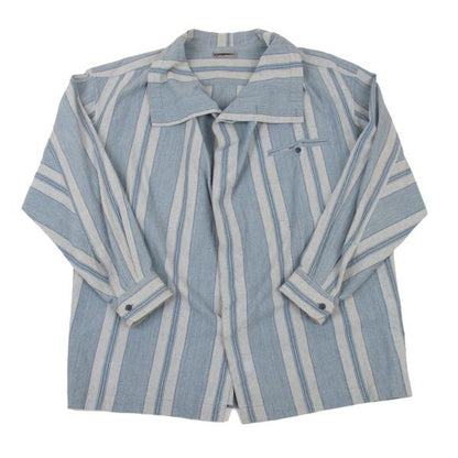 ISSEY MIYAKEMEN Stripe Stand Neck Long Light Blue Shirt Size M