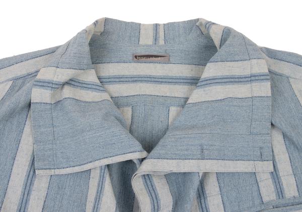 ISSEY MIYAKEMEN Stripe Stand Neck Long Light Blue Shirt Size M