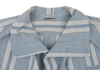 ISSEY MIYAKEMEN Stripe Stand Neck Long Light Blue Shirt Size M