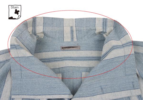 ISSEY MIYAKEMEN Stripe Stand Neck Long Light Blue Shirt Size M