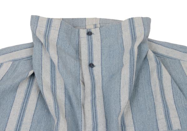 ISSEY MIYAKEMEN Stripe Stand Neck Long Light Blue Shirt Size M