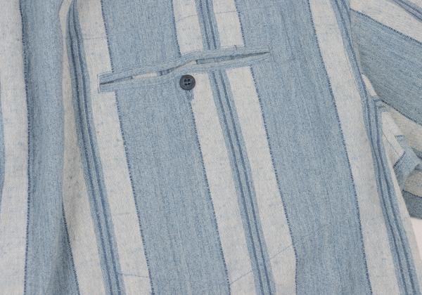 ISSEY MIYAKEMEN Stripe Stand Neck Long Light Blue Shirt Size M