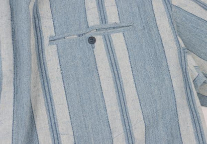 ISSEY MIYAKEMEN Stripe Stand Neck Long Light Blue Shirt Size M