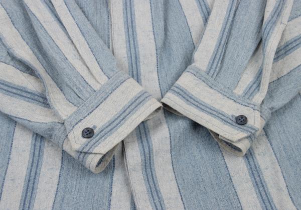ISSEY MIYAKEMEN Stripe Stand Neck Long Light Blue Shirt Size M