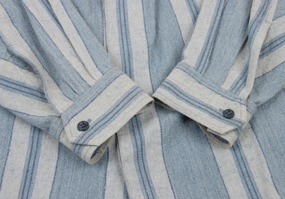 ISSEY MIYAKEMEN Stripe Stand Neck Long Light Blue Shirt Size M