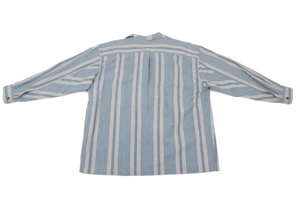 ISSEY MIYAKEMEN Stripe Stand Neck Long Light Blue Shirt Size M